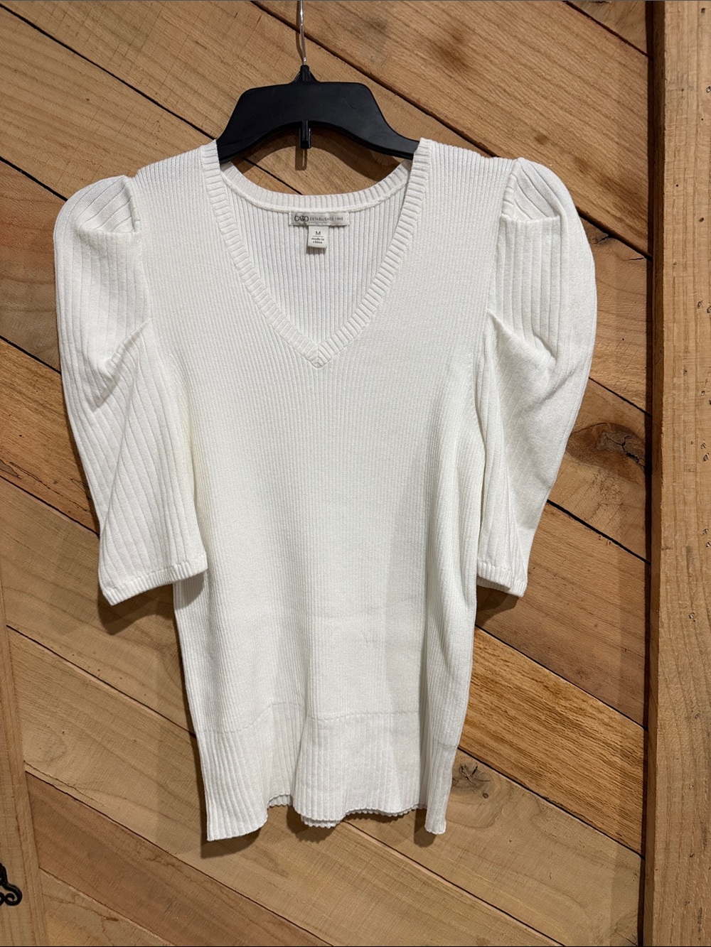 White V-Neck Puff Sleeve Sweater